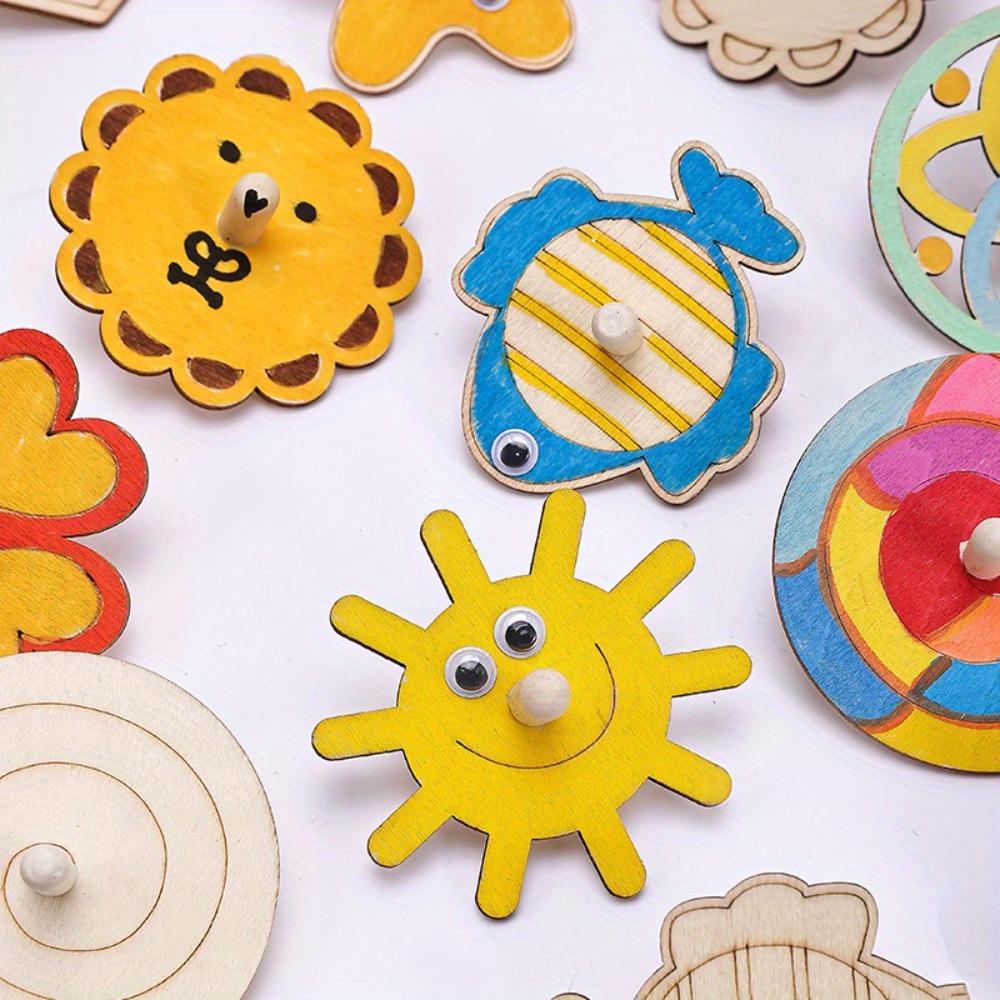 Art Craft Ideas For Kids - 16 szt. Drewnianych Zabawek-Kołowrotków do Samodzielnego